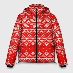 Мужская зимняя куртка 3D с принтом Красный зимний орнамент в Санкт-Петербурге, верх — 100% полиэстер; подкладка — 100% полиэстер; утеплитель — 100% полиэстер | длина ниже бедра, свободный силуэт Оверсайз. Есть воротник-стойка, отстегивающийся капюшон и ветрозащитная планка. 

Боковые карманы с листочкой на кнопках и внутренний карман на молнии. | Тематика изображения на принте: geometry | new year | pattern | retro | snow | winter | аляска | вязаный | геометрия | девяностые | дед мороз | зима | ковер | новогодние | новый год | олени | паттерн | подарок | ретро | рождество | свитер | снег | снеговик