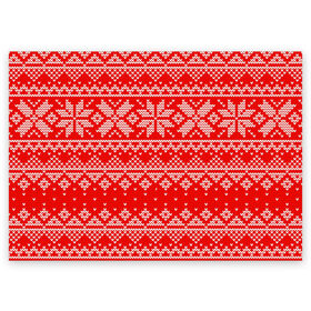 Поздравительная открытка с принтом Красный зимний орнамент в Санкт-Петербурге, 100% бумага | плотность бумаги 280 г/м2, матовая, на обратной стороне линовка и место для марки
 | geometry | new year | pattern | retro | snow | winter | аляска | вязаный | геометрия | девяностые | дед мороз | зима | ковер | новогодние | новый год | олени | паттерн | подарок | ретро | рождество | свитер | снег | снеговик