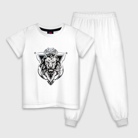Детская пижама хлопок с принтом lion,лев в Санкт-Петербурге, 100% хлопок |  брюки и футболка прямого кроя, без карманов, на брюках мягкая резинка на поясе и по низу штанин
 | lion | артхаус | черное на белом