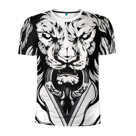 Мужская футболка 3D спортивная с принтом lion,лев в Санкт-Петербурге, 100% полиэстер с улучшенными характеристиками | приталенный силуэт, круглая горловина, широкие плечи, сужается к линии бедра | lion | артхаус | черное на белом