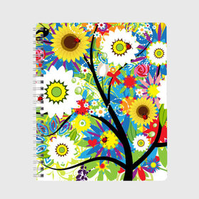 Тетрадь с принтом Flowering tree в Санкт-Петербурге, 100% бумага | 48 листов, плотность листов — 60 г/м2, плотность картонной обложки — 250 г/м2. Листы скреплены сбоку удобной пружинной спиралью. Уголки страниц и обложки скругленные. Цвет линий — светло-серый
 | бабочки | девушкам | зелень | природа | цветы
