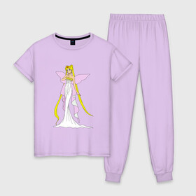 Женская пижама хлопок с принтом Sailor Moon Серенити в Санкт-Петербурге, 100% хлопок | брюки и футболка прямого кроя, без карманов, на брюках мягкая резинка на поясе и по низу штанин | bunny | luna | princess | serenity | stars | usagi | wings | ангел | волосы | девушка | детям | звездная | звезды | королева | корона | крылья | луна | любовь | малышка | марс | радуга | сейлор мун | токио | усаги цукино | школьные 