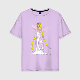 Женская футболка хлопок Oversize с принтом Sailor Moon Серенити в Санкт-Петербурге, 100% хлопок | свободный крой, круглый ворот, спущенный рукав, длина до линии бедер
 | bunny | luna | princess | serenity | stars | usagi | wings | ангел | волосы | девушка | детям | звездная | звезды | королева | корона | крылья | луна | любовь | малышка | марс | радуга | сейлор мун | токио | усаги цукино | школьные 