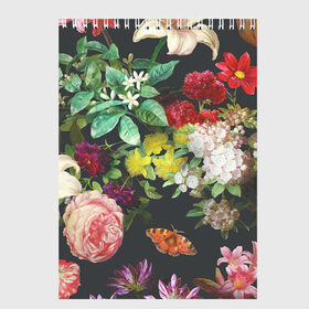 Скетчбук с принтом Цветы в Санкт-Петербурге, 100% бумага
 | 48 листов, плотность листов — 100 г/м2, плотность картонной обложки — 250 г/м2. Листы скреплены сверху удобной пружинной спиралью | арт | бабочка | бабочки | белая лилия | белый | желтый | зеленый | картина | краски | красный | лилии | лилия | рисунок | рисунок красками | роза | розовая роза | розовый | розы | тёмный | фиолетовый