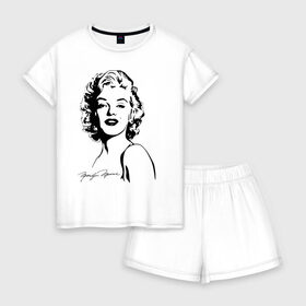Женская пижама с шортиками хлопок с принтом Мэрилин Монро в Санкт-Петербурге, 100% хлопок | футболка прямого кроя, шорты свободные с широкой мягкой резинкой | retro | star | девушка | звезда | кино