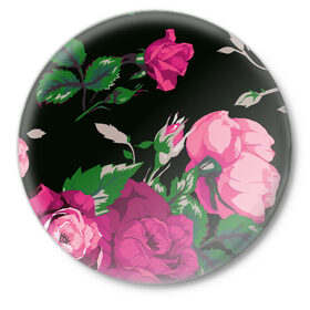 Значок с принтом Розы в Санкт-Петербурге,  металл | круглая форма, металлическая застежка в виде булавки | Тематика изображения на принте: арт | бутон | бутоны | зеленый | краски | кусты роз | рисунок | роза | розовая роза | розовые розы | розовый | розы