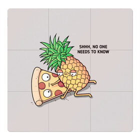 Магнитный плакат 3Х3 с принтом No one needs to know в Санкт-Петербурге, Полимерный материал с магнитным слоем | 9 деталей размером 9*9 см | Тематика изображения на принте: hawaiian | hawaiian pizza | pineapple | pizza | pizza with pineapple | ананас и пицца | ананса | гавайская | гавайская пицца | пицца | пицца с ананасом