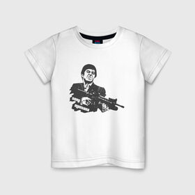 Детская футболка хлопок с принтом Тони Монтана в Санкт-Петербурге, 100% хлопок | круглый вырез горловины, полуприлегающий силуэт, длина до линии бедер | gta | m16 | tony montana | автомат | гангстер | крестный отец | лицо со шрамом | м16 | мафия | тони монтана