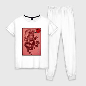 Женская пижама хлопок с принтом Дракон в Санкт-Петербурге, 100% хлопок | брюки и футболка прямого кроя, без карманов, на брюках мягкая резинка на поясе и по низу штанин | china | chinese dragon | дракон | китай | китайский дракон | китайский язык