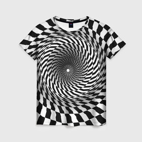 Женская футболка 3D с принтом иллюзия в Санкт-Петербурге, 100% полиэфир ( синтетическое хлопкоподобное полотно) | прямой крой, круглый вырез горловины, длина до линии бедер | воронка | иллюзия | студентам | тоннель | шахматы