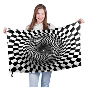 Флаг 3D с принтом иллюзия в Санкт-Петербурге, 100% полиэстер | плотность ткани — 95 г/м2, размер — 67 х 109 см. Принт наносится с одной стороны | воронка | иллюзия | студентам | тоннель | шахматы
