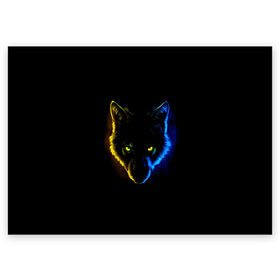 Поздравительная открытка с принтом Гипноз в Санкт-Петербурге, 100% бумага | плотность бумаги 280 г/м2, матовая, на обратной стороне линовка и место для марки
 | ears | eyes | hypnosis | muzzle | neon | night | view | wolf | взгляд | волк | гипноз | глаза | неон | ночь | уши