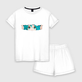 Женская пижама с шортиками хлопок с принтом АНИМЕ GO в Санкт-Петербурге, 100% хлопок | футболка прямого кроя, шорты свободные с широкой мягкой резинкой | аниме | арт | девочка | девушка | кибер | минимализм | техно | технологии