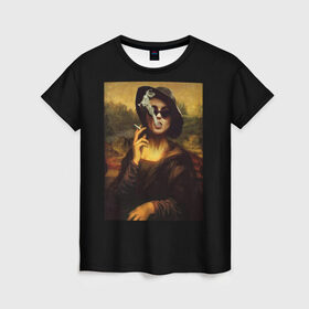 Женская футболка 3D с принтом jaKondA в Санкт-Петербурге, 100% полиэфир ( синтетическое хлопкоподобное полотно) | прямой крой, круглый вырез горловины, длина до линии бедер | jakonda | mona lisa | smoking | woman | девушка | джаконда | мона лиза