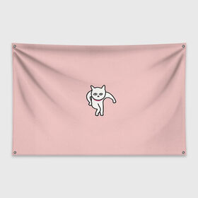 Флаг-баннер с принтом Ыть в Санкт-Петербурге, 100% полиэстер | размер 67 х 109 см, плотность ткани — 95 г/м2; по краям флага есть четыре люверса для крепления | арт | белая кошка | белый кот | кот | кошка | мем | мэм | рисунок | розовый