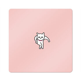 Магнит виниловый Квадрат с принтом Ыть в Санкт-Петербурге, полимерный материал с магнитным слоем | размер 9*9 см, закругленные углы | арт | белая кошка | белый кот | кот | кошка | мем | мэм | рисунок | розовый