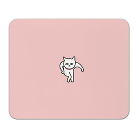 Коврик для мышки прямоугольный с принтом Ыть в Санкт-Петербурге, натуральный каучук | размер 230 х 185 мм; запечатка лицевой стороны | арт | белая кошка | белый кот | кот | кошка | мем | мэм | рисунок | розовый