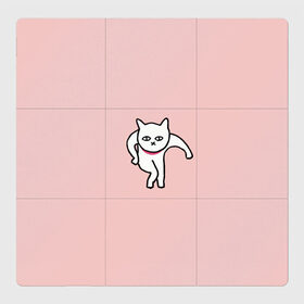 Магнитный плакат 3Х3 с принтом Ыть в Санкт-Петербурге, Полимерный материал с магнитным слоем | 9 деталей размером 9*9 см | арт | белая кошка | белый кот | кот | кошка | мем | мэм | рисунок | розовый