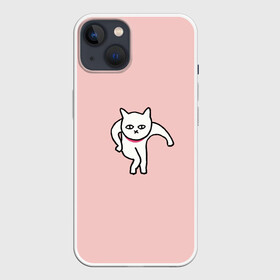 Чехол для iPhone 13 с принтом Ыть в Санкт-Петербурге,  |  | арт | белая кошка | белый кот | кот | кошка | мем | мэм | рисунок | розовый