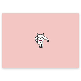 Поздравительная открытка с принтом Ыть в Санкт-Петербурге, 100% бумага | плотность бумаги 280 г/м2, матовая, на обратной стороне линовка и место для марки
 | арт | белая кошка | белый кот | кот | кошка | мем | мэм | рисунок | розовый