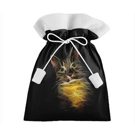 Подарочный 3D мешок с принтом Дымчато-световой кот в Санкт-Петербурге, 100% полиэстер | Размер: 29*39 см | Тематика изображения на принте: арт | дым | желтый | кот | кошка | кривые | рисунок | свет | серый | тёмный | чёрный | яркие линии