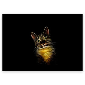 Поздравительная открытка с принтом Дымчато-световой кот в Санкт-Петербурге, 100% бумага | плотность бумаги 280 г/м2, матовая, на обратной стороне линовка и место для марки
 | Тематика изображения на принте: арт | дым | желтый | кот | кошка | кривые | рисунок | свет | серый | тёмный | чёрный | яркие линии