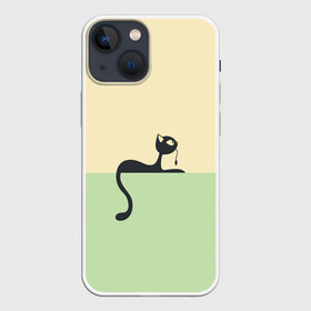 Чехол для iPhone 13 mini с принтом Чёрный кот на ярком фоне в Санкт-Петербурге,  |  | арт | вектор | горизонтальный рисунок | горизонтальный узор | жёлтый | зеленый | кот | котёнок | кошка | рисунок | чёрная кошка | чёрный | чёрный кот | чёрный котёнок