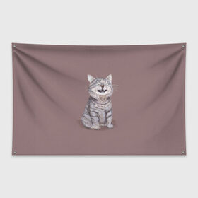 Флаг-баннер с принтом Котёнок ыыы в Санкт-Петербурге, 100% полиэстер | размер 67 х 109 см, плотность ткани — 95 г/м2; по краям флага есть четыре люверса для крепления | арт | кот | котёнок | кошка | мем | мемный кот | мемный котенок | мэм | мэмный котёнок | рисунок | серый | серый кот | тёмный | фиолетовый