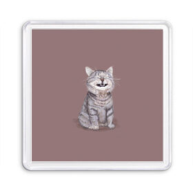 Магнит 55*55 с принтом Котёнок ыыы в Санкт-Петербурге, Пластик | Размер: 65*65 мм; Размер печати: 55*55 мм | арт | кот | котёнок | кошка | мем | мемный кот | мемный котенок | мэм | мэмный котёнок | рисунок | серый | серый кот | тёмный | фиолетовый