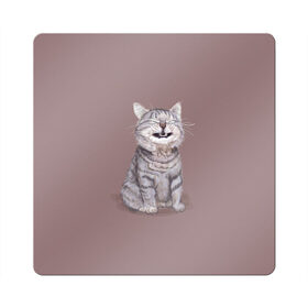 Магнит виниловый Квадрат с принтом Котёнок ыыы в Санкт-Петербурге, полимерный материал с магнитным слоем | размер 9*9 см, закругленные углы | арт | кот | котёнок | кошка | мем | мемный кот | мемный котенок | мэм | мэмный котёнок | рисунок | серый | серый кот | тёмный | фиолетовый