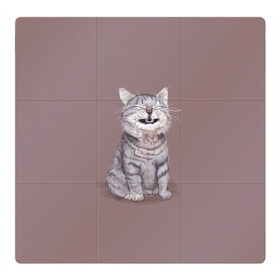 Магнитный плакат 3Х3 с принтом Котёнок ыыы в Санкт-Петербурге, Полимерный материал с магнитным слоем | 9 деталей размером 9*9 см | арт | кот | котёнок | кошка | мем | мемный кот | мемный котенок | мэм | мэмный котёнок | рисунок | серый | серый кот | тёмный | фиолетовый