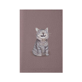 Обложка для паспорта матовая кожа с принтом Котёнок ыыы в Санкт-Петербурге, натуральная матовая кожа | размер 19,3 х 13,7 см; прозрачные пластиковые крепления | арт | кот | котёнок | кошка | мем | мемный кот | мемный котенок | мэм | мэмный котёнок | рисунок | серый | серый кот | тёмный | фиолетовый