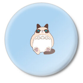 Значок с принтом Тоторный кот в Санкт-Петербурге,  металл | круглая форма, металлическая застежка в виде булавки | Тематика изображения на принте: grumpy cat | белый | кот тоторо | кот. недовольный кот | крем | мило | милота | мимишка | тоторо