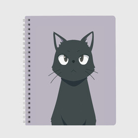 Тетрадь с принтом Чёрный кот в Санкт-Петербурге, 100% бумага | 48 листов, плотность листов — 60 г/м2, плотность картонной обложки — 250 г/м2. Листы скреплены сбоку удобной пружинной спиралью. Уголки страниц и обложки скругленные. Цвет линий — светло-серый
 | Тематика изображения на принте: аниме | аниме кот | арт | кёрный котёнок | кот | котёнок | кошка | рисунок | чёрная кошка | черный кот | черный котенок