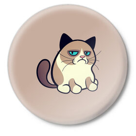 Значок с принтом Великий Grumpy Cat в Санкт-Петербурге,  металл | круглая форма, металлическая застежка в виде булавки | Тематика изображения на принте: grumpy cat | арт | кот | кот grumpy cat | котёнок | кошка | недовольный кот | рисунок