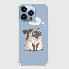 Чехол для iPhone 13 Pro с принтом Голодный котейка в Санкт-Петербурге,  |  | арт | бирманская кошка | бирманский кот | бирманский котёнок | голодный | кот | котёнок | кошка | мечтательный | мысли | рисунок | рыба | рыбка