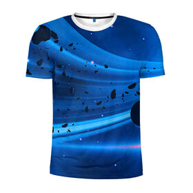 Мужская футболка 3D спортивная с принтом Space в Санкт-Петербурге, 100% полиэстер с улучшенными характеристиками | приталенный силуэт, круглая горловина, широкие плечи, сужается к линии бедра | cosmos | meteorite | planet | space | космос | метеорит | планета