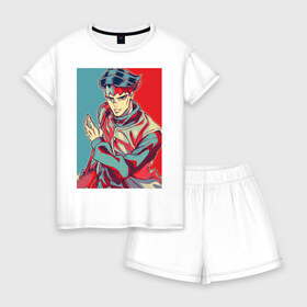 Женская пижама с шортиками хлопок с принтом Рохан Кишибе в Санкт-Петербурге, 100% хлопок | футболка прямого кроя, шорты свободные с широкой мягкой резинкой | jojo | аниме | джоджо | мангака | рохан кишибе | стэнд