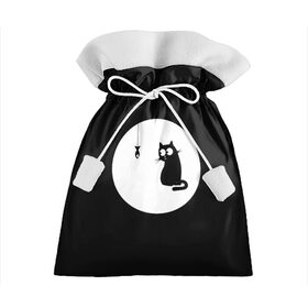 Подарочный 3D мешок с принтом Ночная охота в Санкт-Петербурге, 100% полиэстер | Размер: 29*39 см | арт | кот | котёнок | кошка | луна | ночь | рисунок | рыба | рыбалка | черная кошка | черный кот | чёрный котёнок
