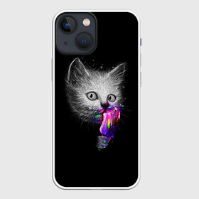 Чехол для iPhone 13 mini с принтом Котейка с мороженным в Санкт-Петербурге,  |  | арт | кот | котёнок | кошка | мороженное | рисунок | серая кошка | серый кот | серый котёнок | чёрный | яркие цвета