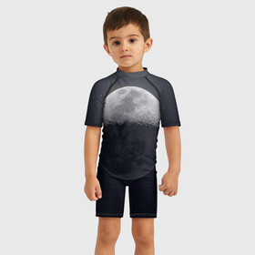 Детский купальный костюм 3D с принтом луна в Санкт-Петербурге, Полиэстер 85%, Спандекс 15% | застежка на молнии на спине | moon | звезды | космос | луна | планета