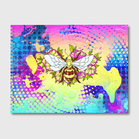 Альбом для рисования с принтом Пчела и цветы в Санкт-Петербурге, 100% бумага
 | матовая бумага, плотность 200 мг. | космос | пчела | пчёлка | пчёлы | туманность | цветы