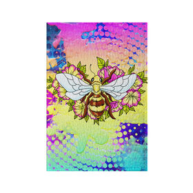 Обложка для паспорта матовая кожа с принтом Пчела и цветы в Санкт-Петербурге, натуральная матовая кожа | размер 19,3 х 13,7 см; прозрачные пластиковые крепления | космос | пчела | пчёлка | пчёлы | туманность | цветы