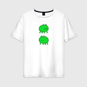 Женская футболка хлопок Oversize с принтом Жаба в Санкт-Петербурге, 100% хлопок | свободный крой, круглый ворот, спущенный рукав, длина до линии бедер
 | жаба | лягушка | лягушонок | мем | свинка пеппа | тик ток
