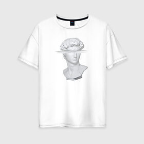 Женская футболка хлопок Oversize с принтом Vaporwave в Санкт-Петербурге, 100% хлопок | свободный крой, круглый ворот, спущенный рукав, длина до линии бедер
 | vaporwave | вапорвейф | голова | голова статуи | музыка | статуя | тренд