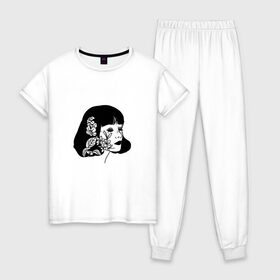 Женская пижама хлопок с принтом Девушка_2 в Санкт-Петербурге, 100% хлопок | брюки и футболка прямого кроя, без карманов, на брюках мягкая резинка на поясе и по низу штанин | Тематика изображения на принте: 