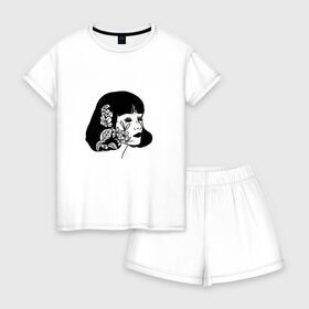 Женская пижама с шортиками хлопок с принтом Девушка_2 в Санкт-Петербурге, 100% хлопок | футболка прямого кроя, шорты свободные с широкой мягкой резинкой | Тематика изображения на принте: 