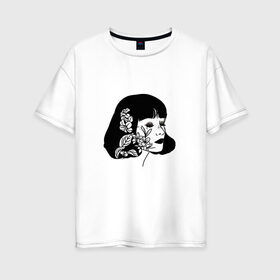 Женская футболка хлопок Oversize с принтом Девушка_2 в Санкт-Петербурге, 100% хлопок | свободный крой, круглый ворот, спущенный рукав, длина до линии бедер
 | Тематика изображения на принте: 