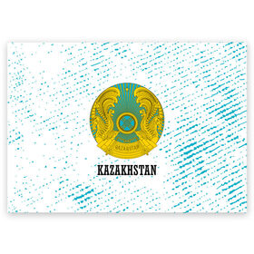 Поздравительная открытка с принтом KAZAKHSTAN / КАЗАХСТАН в Санкт-Петербурге, 100% бумага | плотность бумаги 280 г/м2, матовая, на обратной стороне линовка и место для марки
 | flag | kazakhstan | qazaqstan | герб | захах | казахстан | кахахи | лого | нур султан | республика | символ | страна | флаг