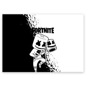 Поздравительная открытка с принтом FORTNITE MARSHMELLO. в Санкт-Петербурге, 100% бумага | плотность бумаги 280 г/м2, матовая, на обратной стороне линовка и место для марки
 | archetype | fortnite | fortnite x | game | ikonik | marshmello | raven | архетип | ворон | игра | иконик | маршмелло | фортнайт